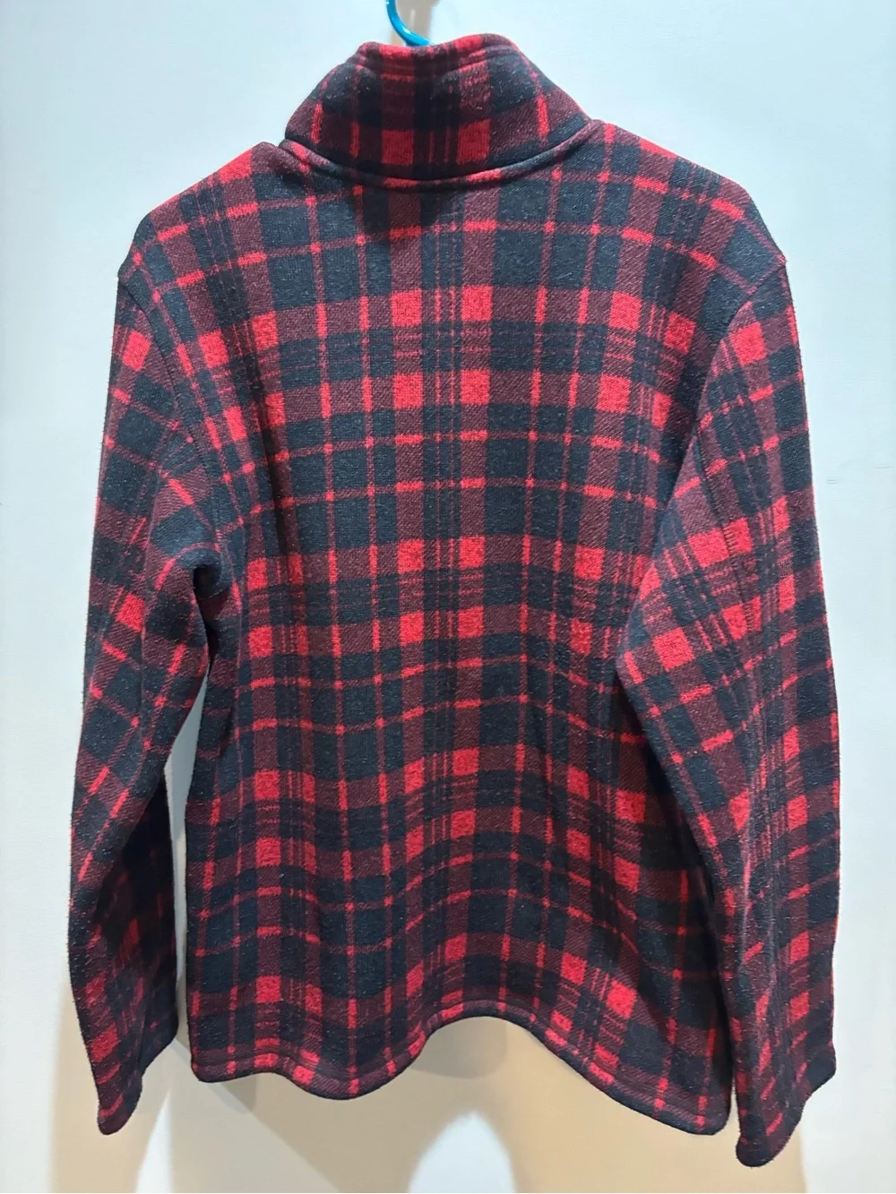 The North Face men’s Red & Black Plaid Half-Zip Fleece Jacket like new